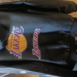 Black imitation leather lakers hoodie jacket